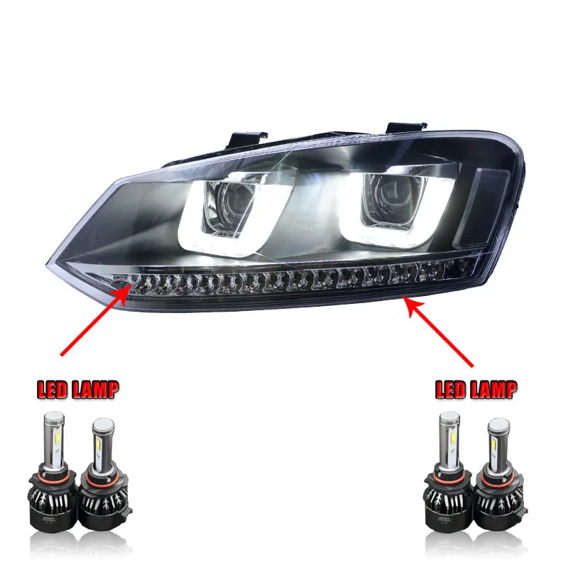 Авто. PRO для VW polo головной светильник s U angel eyes 2011- для VW polo светодиодный светильник Q5 bi xenon объектив светодиодный светильник для автомобиля Стайлинг проектор - Цвет: ALL LED version