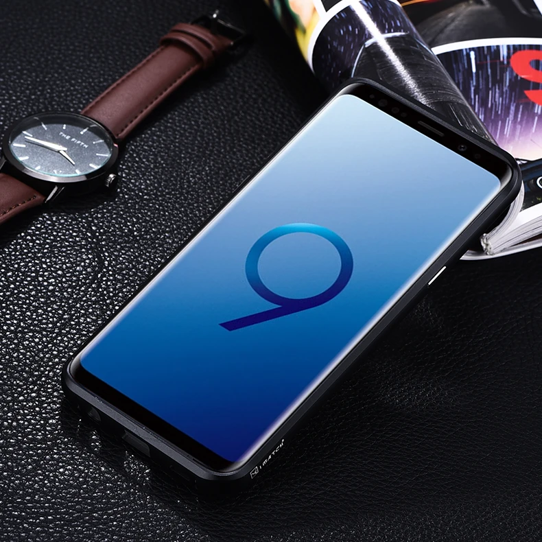 iMatch чехол для samsung Galaxy S9 S9 Plus Роскошный чехол из натуральной кожи для телефона s сумки Алюминиевый металлический бампер задняя крышка чехол