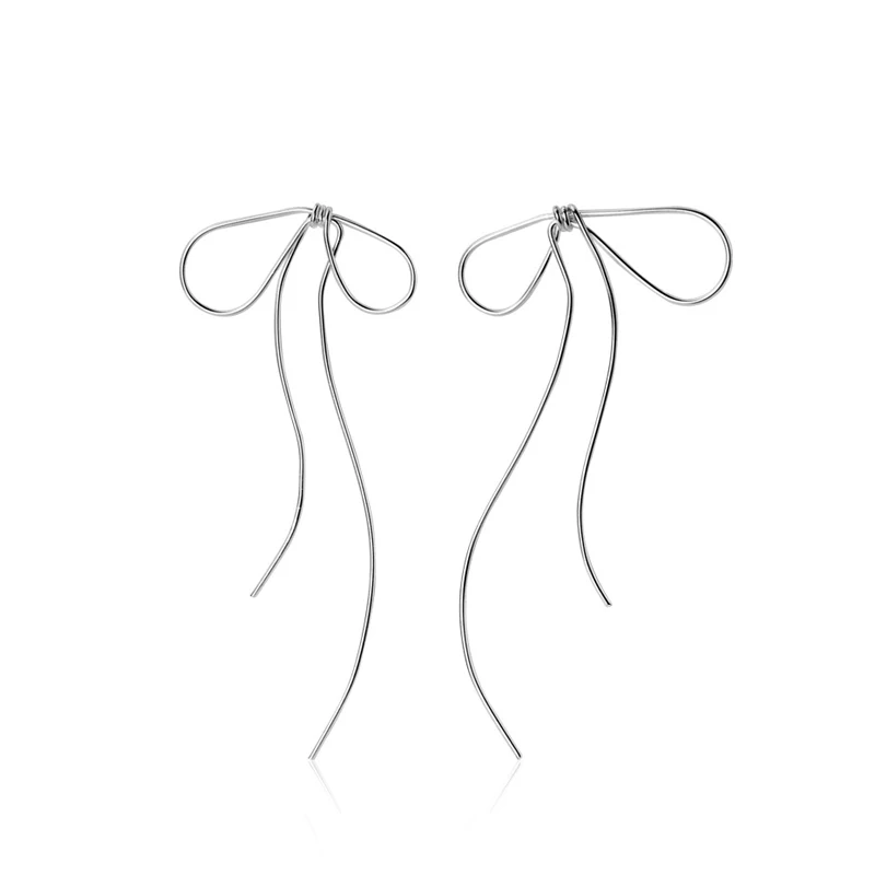 New 925 Sterling Silver Openwork Bow Temperament Girl Heart Line Stud Earrings For Women Hypoallergenic Fashion Gift | Украшения и