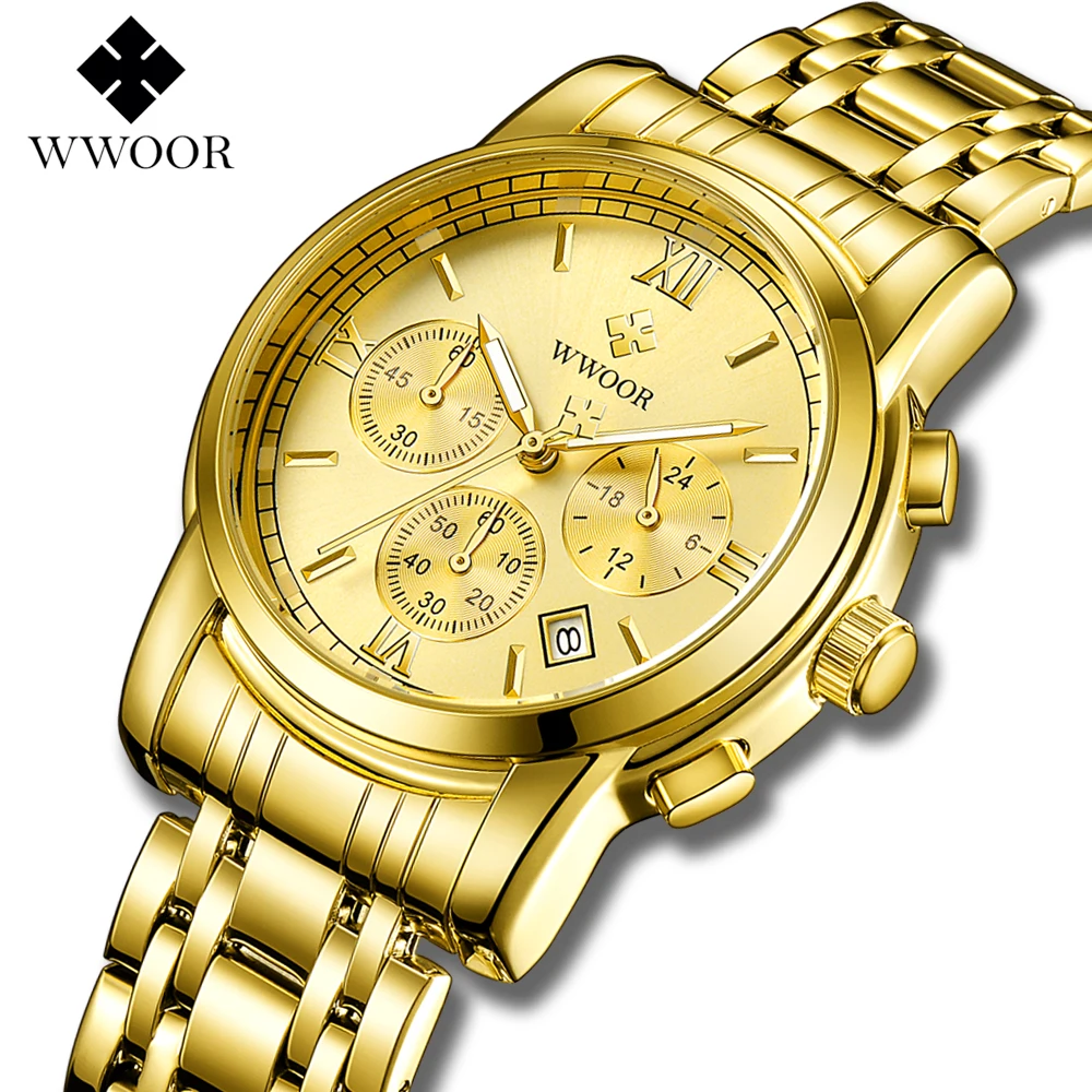 

New Men's Watches Luxury Brand WWOOR Chronograph Men Sport Watches Waterproof Steel Quartz Watch Men Relogio Masculino Free gift