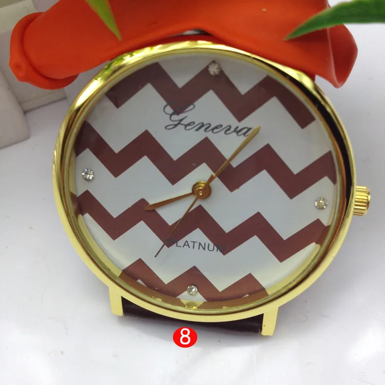 2014 Geneva Brand Wave Pattern Rhinestone Round Digital Dial Watch with PU Leather Band Women Casual Wristwatch Wholesale | Наручные часы