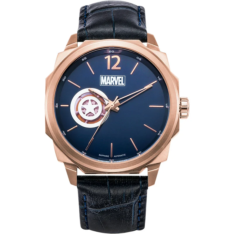 Disney официальный Marvel Капитан Америка автоматические часы водонепроницаемые мужские из нержавеющей стали Роскошные SAPHIRE Кристальные M-9007 - Цвет: RLL