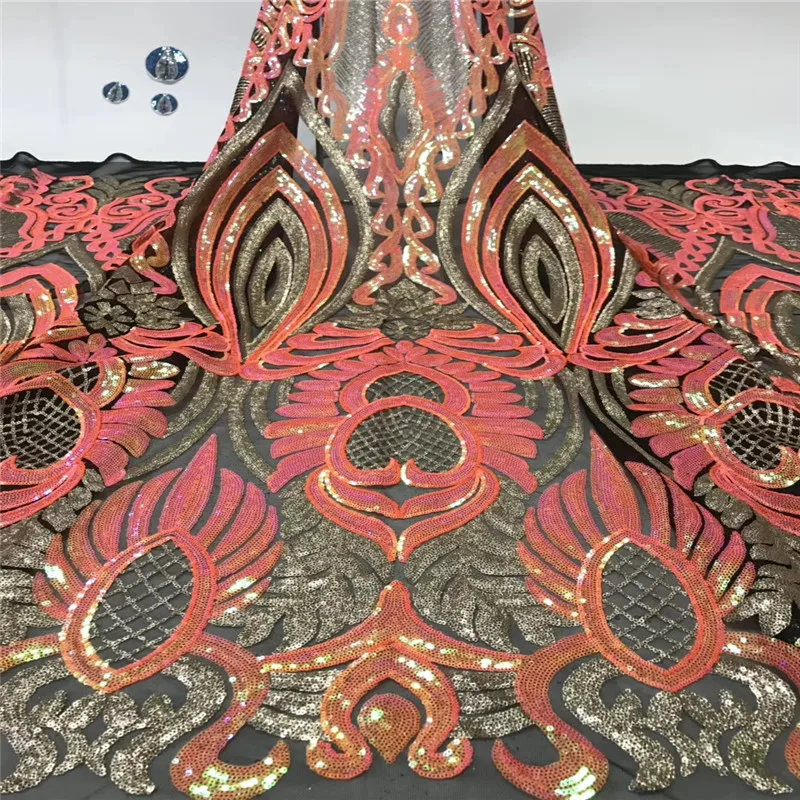 2019 новейшие африканские тюлевые кружевные ткани высокого качества оранжевая