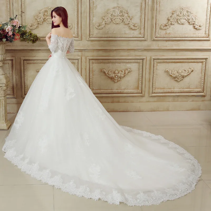 Женщины 2016 платье de noiva принцеса ком манга Бальное с Плеча Половина Рукава