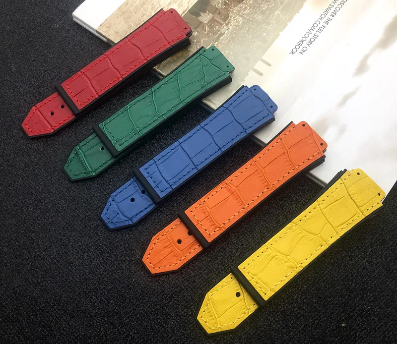 Итальянская красная кожа с резиновым силиконовым ремешком для часов Замена