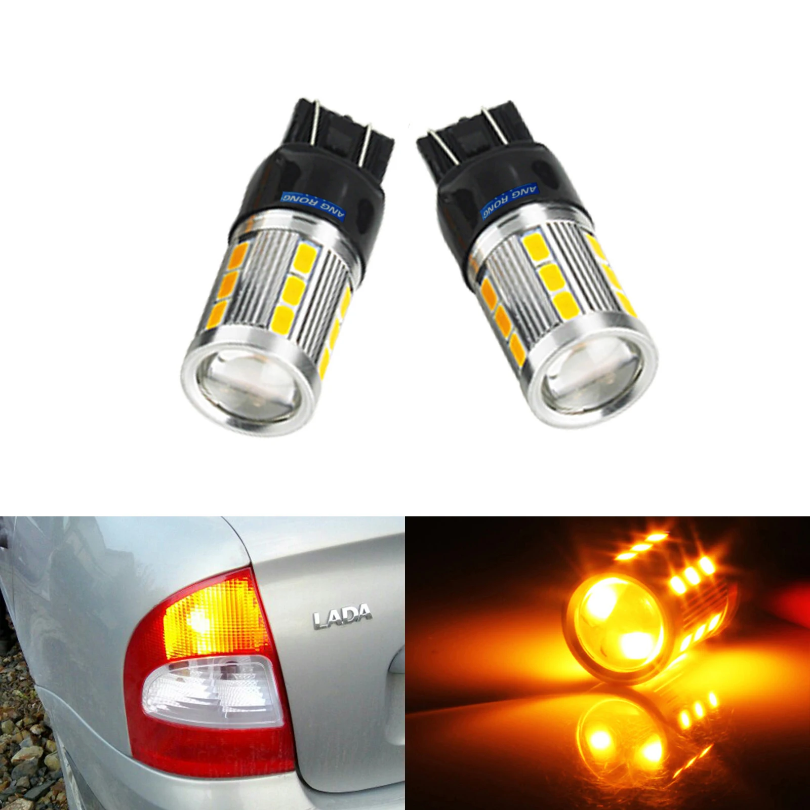 

ANGRONG 2pcs High Power T20 7440 7443 580 W21/5W 21 SMD Reverse Turn Signal Parking Indicator Light Daytime Light DRL Amber