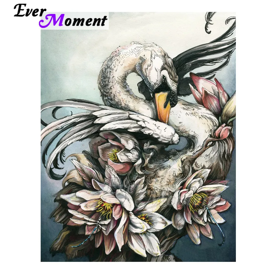 Алмазная живопись с лебедями и цветами подарок хобби полноразмерная картина