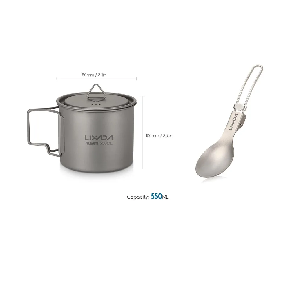 550ml cup with spoon /Легкая титановая кружка для воды, походная Складная ложка-вилка, ложка для путешествий, посуда для улицы, набор столовых приборов, посуда для напитков - Цвет: 550ml cup with spoon