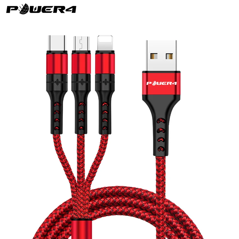 Красный Power4 мобильный телефон 3 в 1 USB кабель с Micro USB/type C зарядный разъем для Lightning iOS Android телефон зарядное устройство - Цвет: Красный