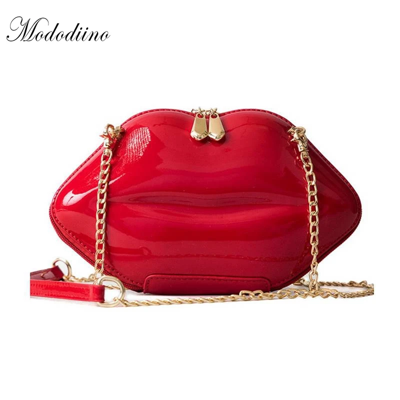Сумка на плечо Mododiino из лакированной кожи с красными губами однотонная