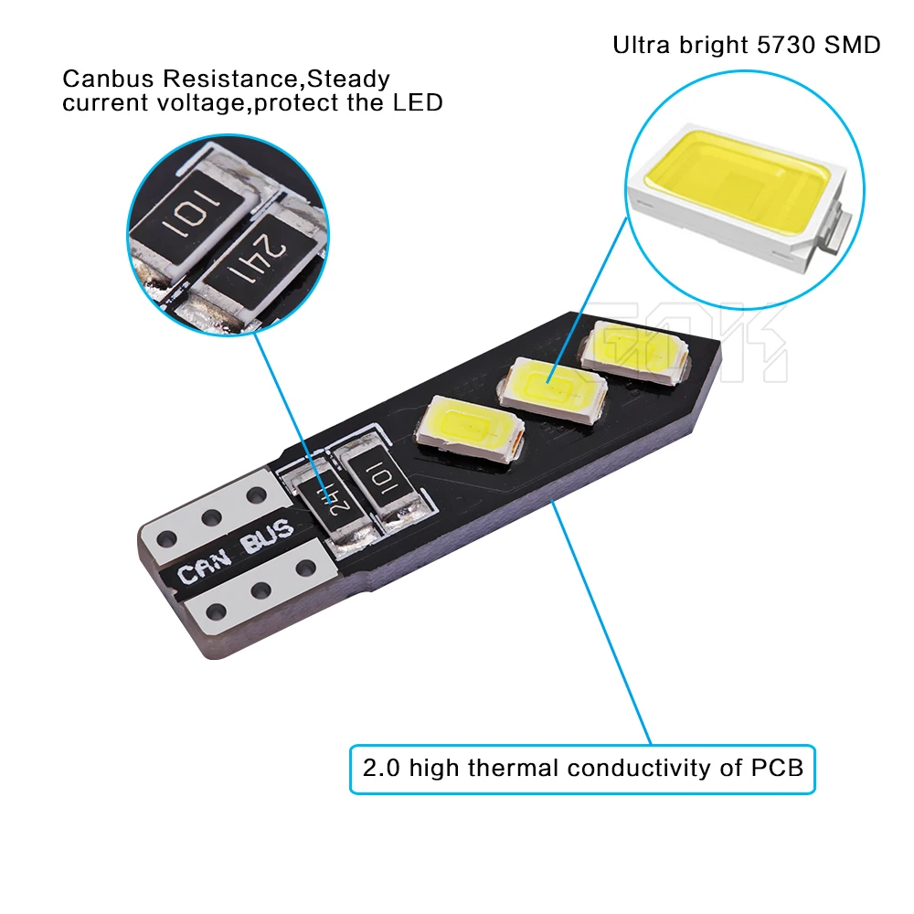 50 шт. авто светодиодный T10 194 W5W t10 светодиодный Canbus t10 6SMD 5730 5630 t10 6 Светодиодный лампочки нет ошибок автомобилей Светодиодный Маркер глаза ангела для парковки
