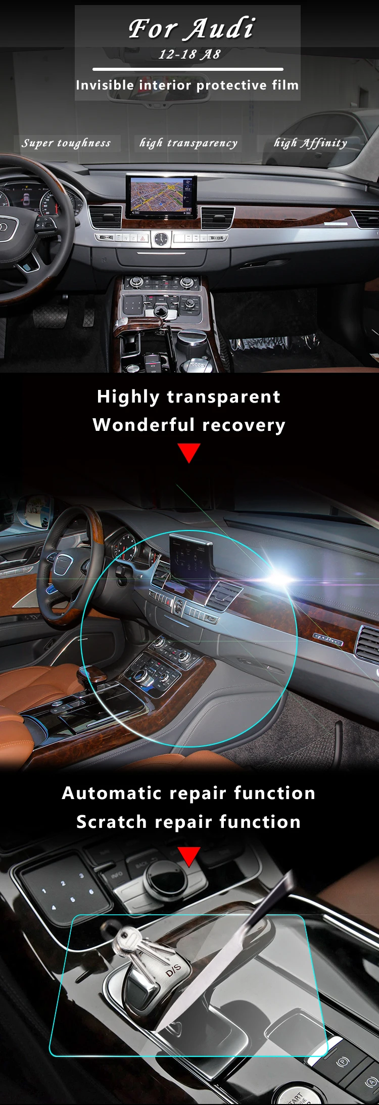 Для Audi A8 центральная консоль управления Панель переключения передач внутренняя отделка защитная пленка аксессуары протектор наклейки