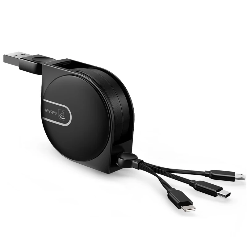 OATSBASF 1 м максимальная длина 3 в 1 Выдвижной USB кабель быстрой зарядки типа C для iPhone XS max X XR XS 7 Plus с кабелем Micro USB - Цвет: Black - 3 in 1