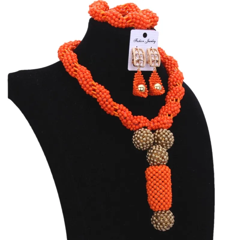 4 UJewelry Нигерия Ювелирные наборы для свадьбы оранжевый и Золотой Дубай ювелирные