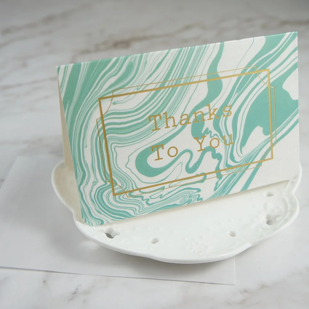 

multi-use 25pcs gold Peppermint Green marble design thanks to you Card with envelope Scrapbooking party invitation DIY card