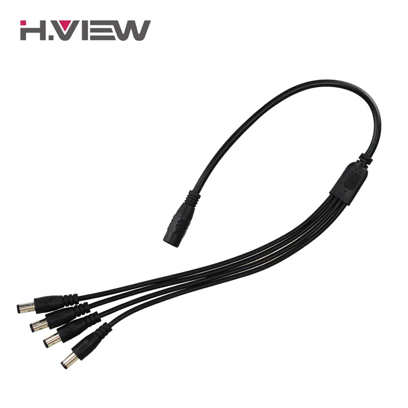 H.View 1 to 4 DC Power Splitter Cable 1 Female to 4 Output Male for CCTV Camera 5.5mm / 2.1mm Surveillance System Accessories
