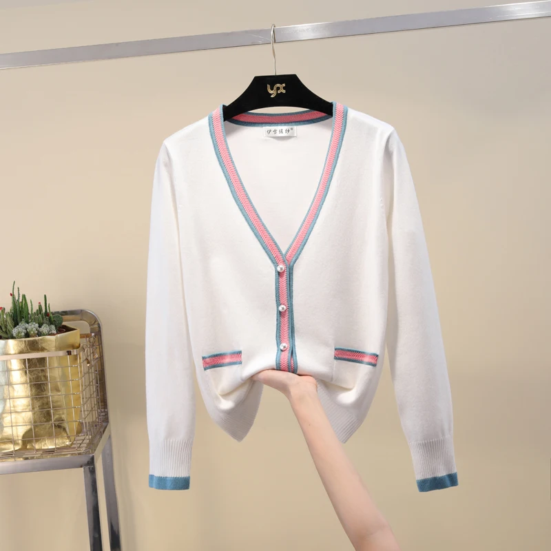 Luxury Designer Brand Knitted Sweater for Women V Neck Contrast Color Buttons Cardigan Black White |