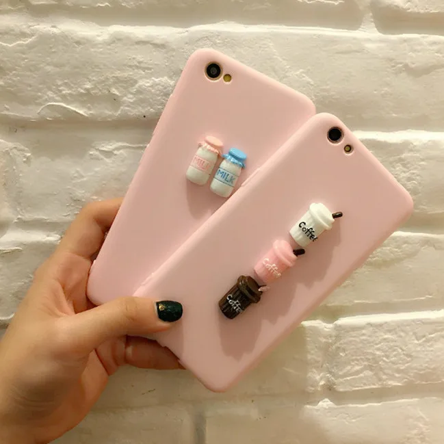 3D Kawaii розовые детские бутылки кофе телефон чехол для iPhone 6 6s 7 8 Plus X XS MAX XR