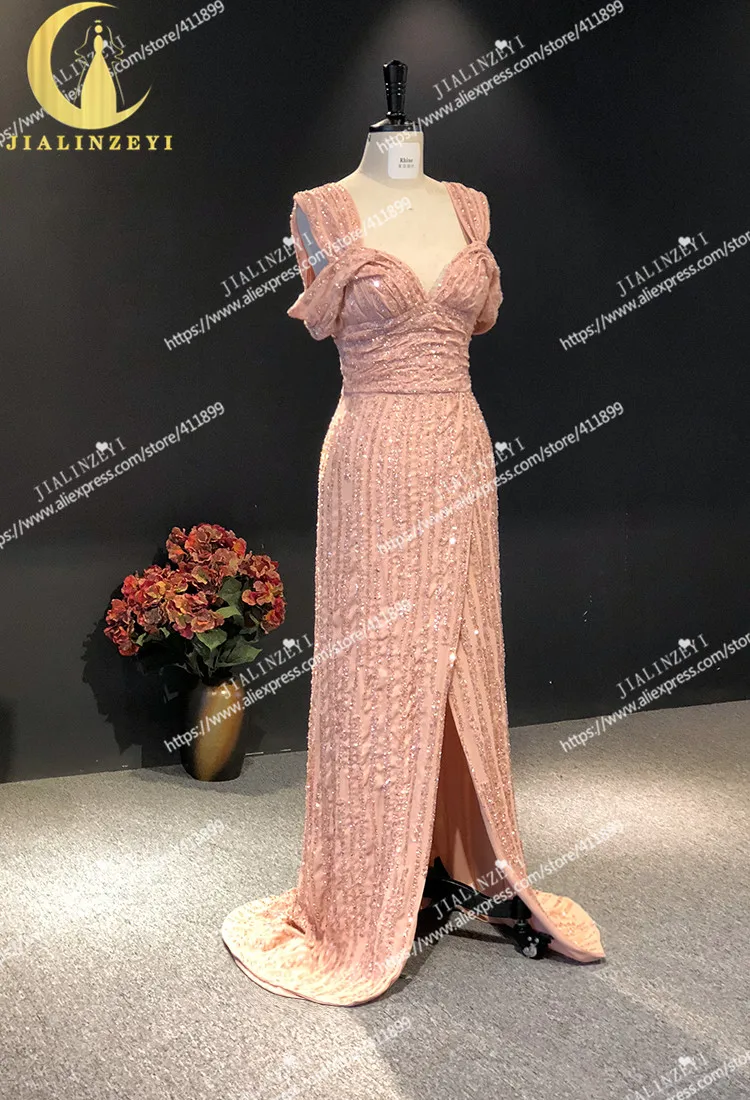 Реальный образец телесного цвета JIALINZEYI с вырезом лодочкой шифоновое платье Elie saab