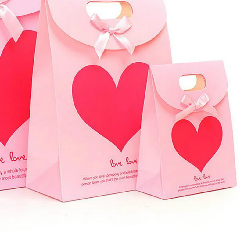 20 шт./лот Подарочная сумка из бумаги с розовым красным сердцем подарочные сумки