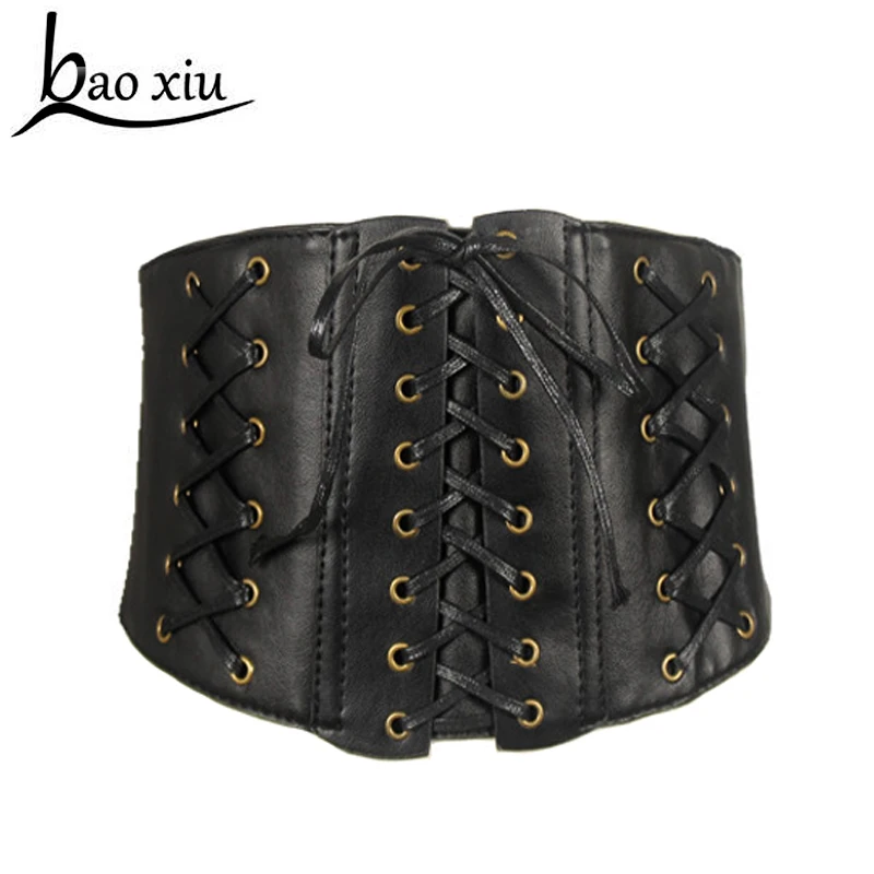 New Women Designer wide belts slim strap tied corset black Faux leather Waist belt Cummerbund Leisure dress accessories