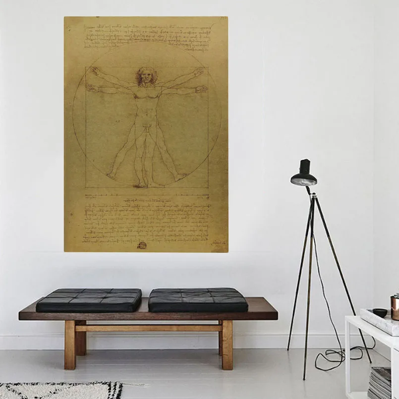 Леонардо рукопись да Винчи стены стикеры витрувиан человек плакаты