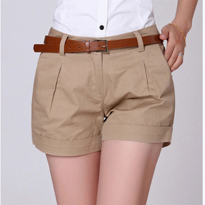 Bigsweety-pantalones cortos drapeados de alta calidad para mujer, Shorts de verano, con bolsillos y cremallera, color caqui/blanco, 2XL