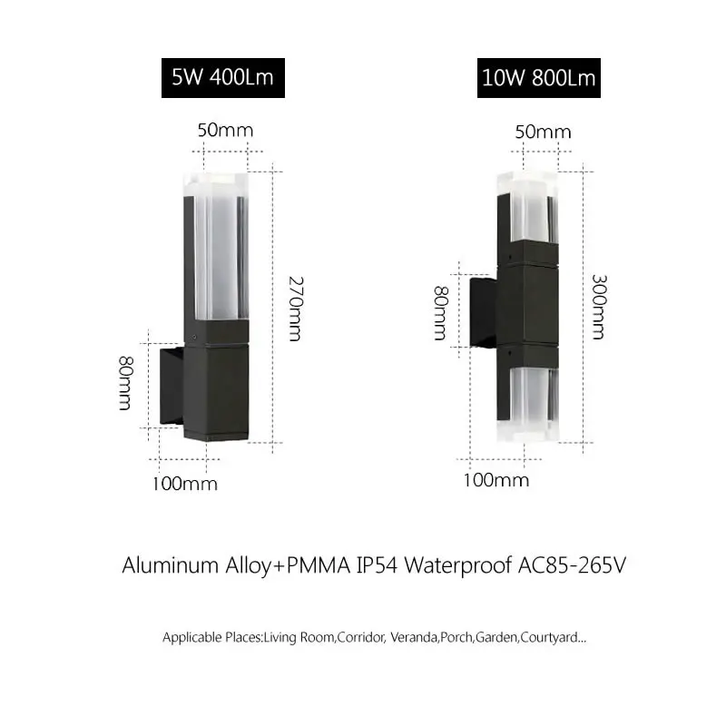 Apextech открытый светодиодный настенный светильник вверх и вниз алюминий+ Кристалл Акрил водонепроницаемый садовый светильник 5 Вт 10 Вт веранда крыльцо освещение для внутреннего двора