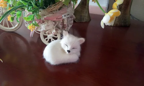 

simulation mini sleeping fox model toy lifelike white fox 9x5cm hard model,home decoration gift t209