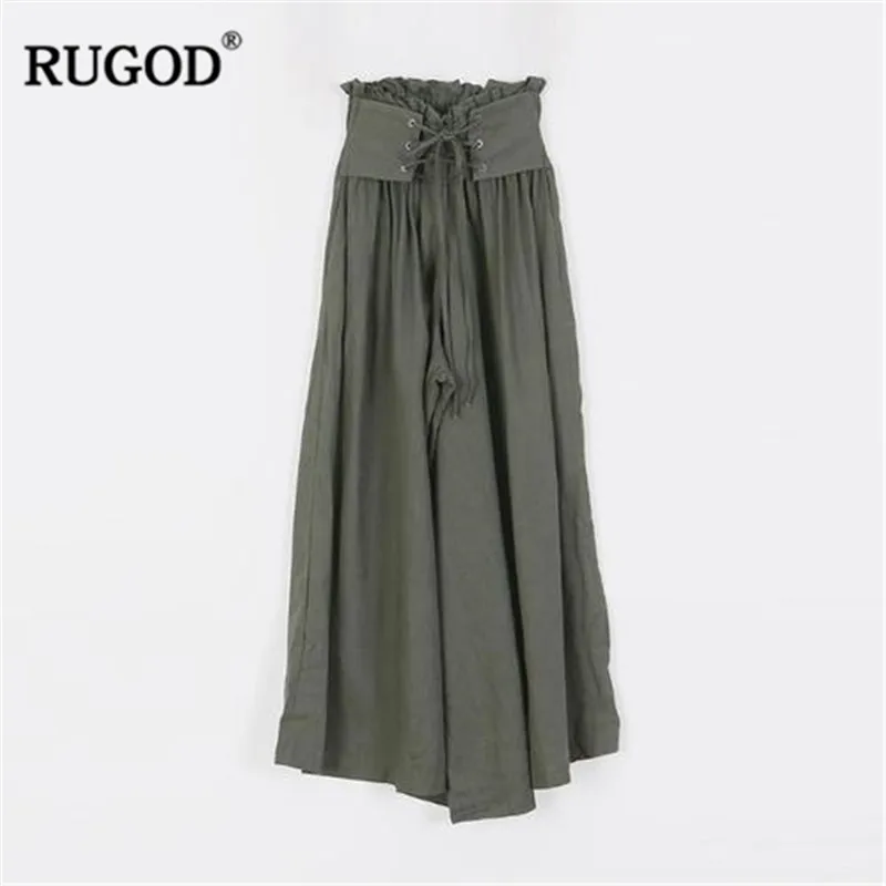 RUGOD Летние повседневные женские брюки Модные свободные белые широкие famel Высокая