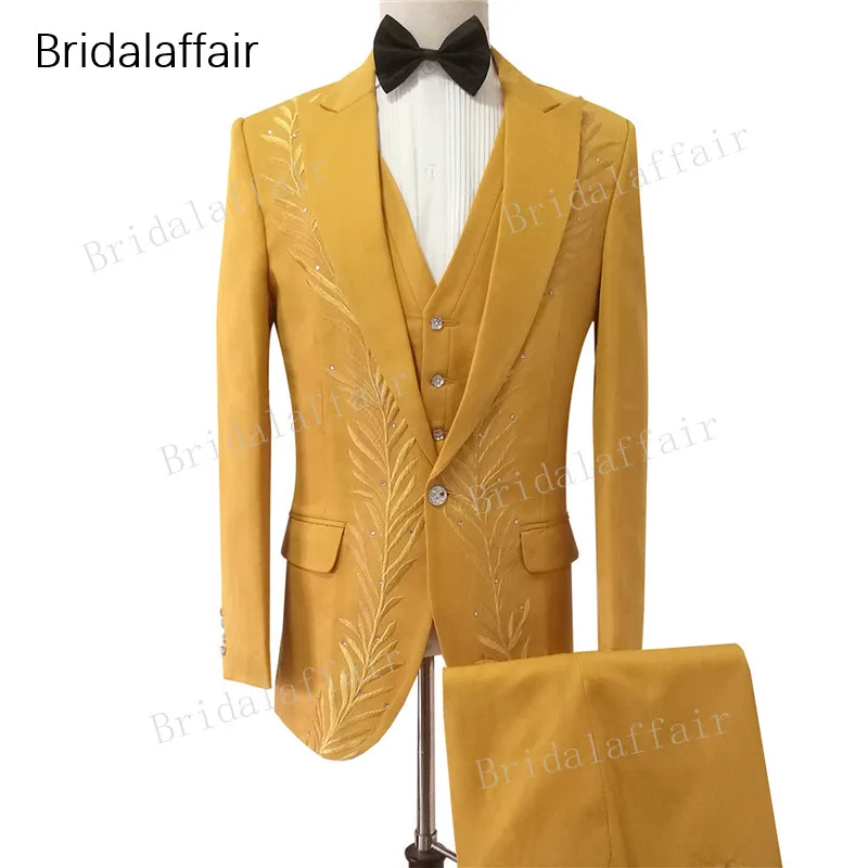 Wonderful Tailored Fuchsia Men Suit With Luxury Embroidery Wedding Tuxedos Groom Men's Prom Suits Set 3Pcs (Jacket+Pants+Vest) | Мужская