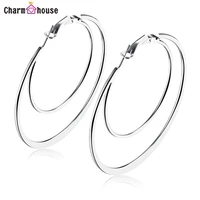 316l stainless steel earrings for women double big circle hoop earring goldsilver color earing fashion jewelry female brincos