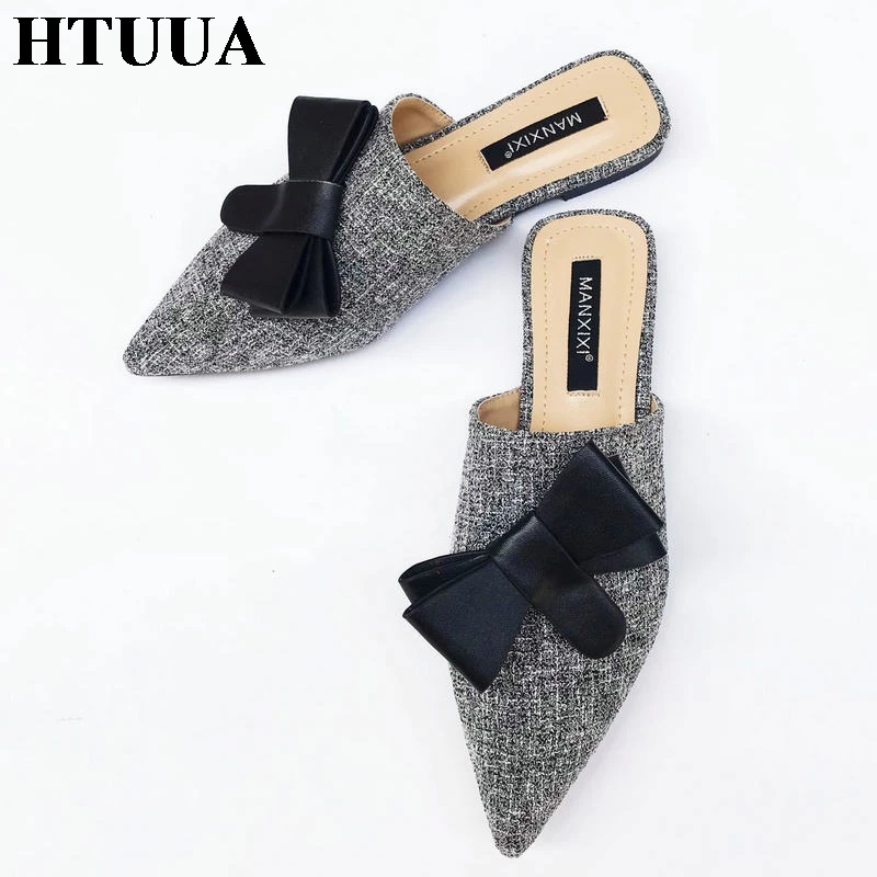 HTUUA/Новинка 2019 года тапочки с бантиком женские дышащие без застежки из пеньки
