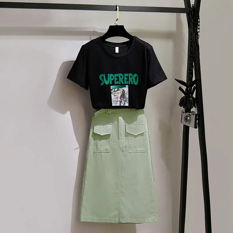 Модный корейский летний комплект из двух предметов женский укороченный топ с