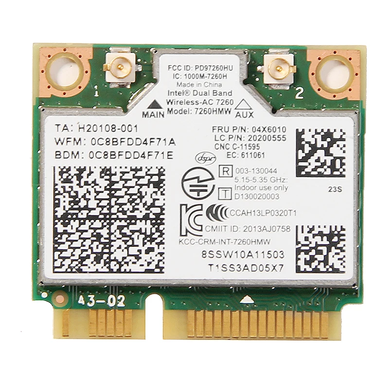 

Dual Band Wireless For Intel 7260 7260HMW 802.11ac Mini PCI-E Wifi BT4.0 Card 867M For Lenovo IBM Thinkpad FRU:04X6090 04X6010
