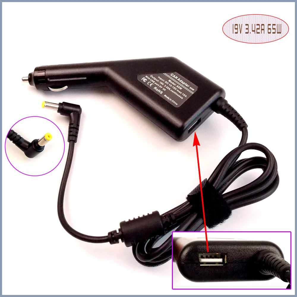 Ноутбук автомобильный DC адаптер зарядное устройство источник питания + USB порт