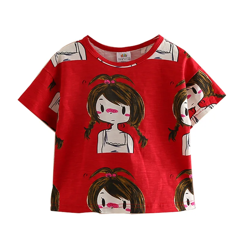 Детская Хлопковая футболка Красная с круглым вырезом и коротким рукавом