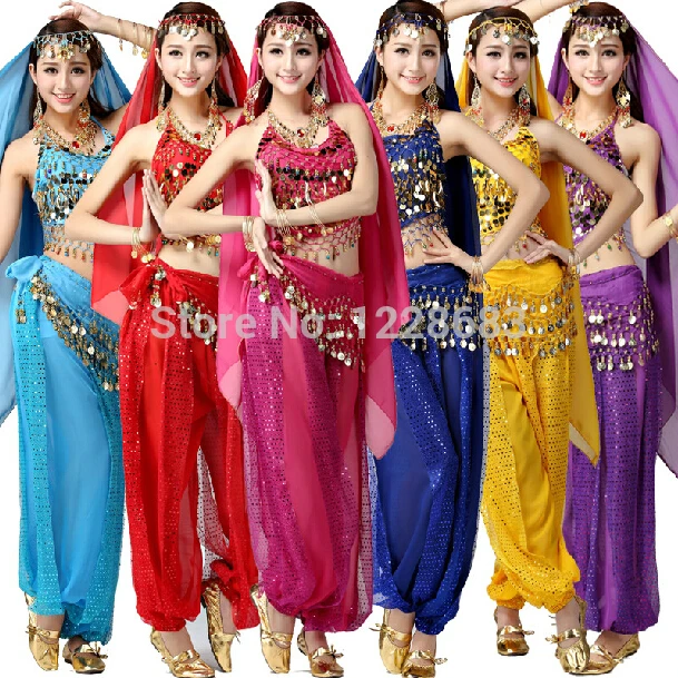 

Girls Bollywood Dance Costumes Indian Belly Dance Costumes Pants And Top 2pieces Bra Set For Women