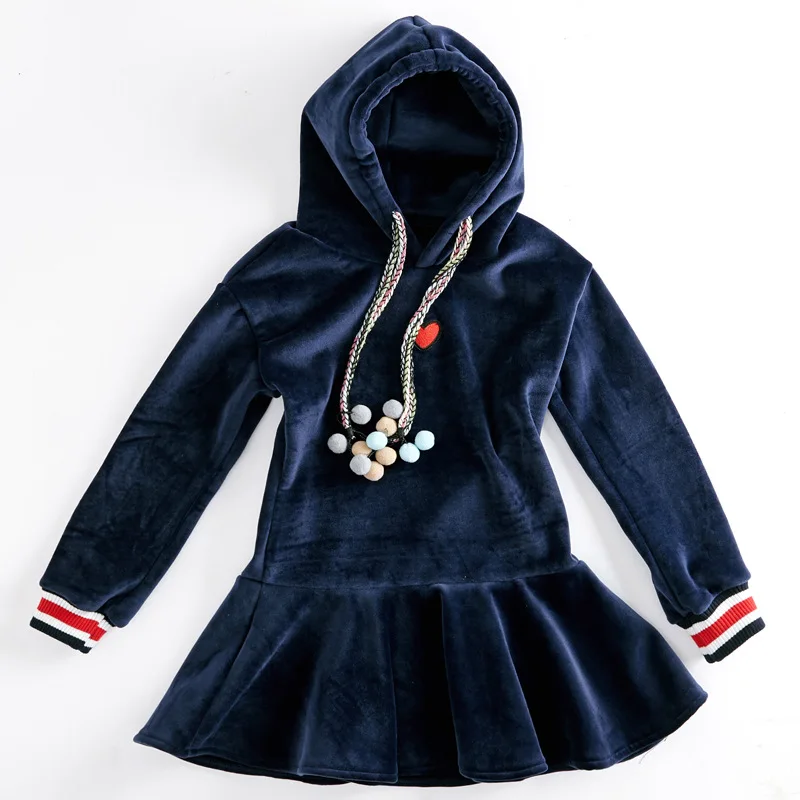 Girls Dress Autumn 2018 New Two-sided Silver Fox Velvet Kid Ruffles Children Heart Pattern with Hooded Toddler 6 8 Y | Детская одежда и