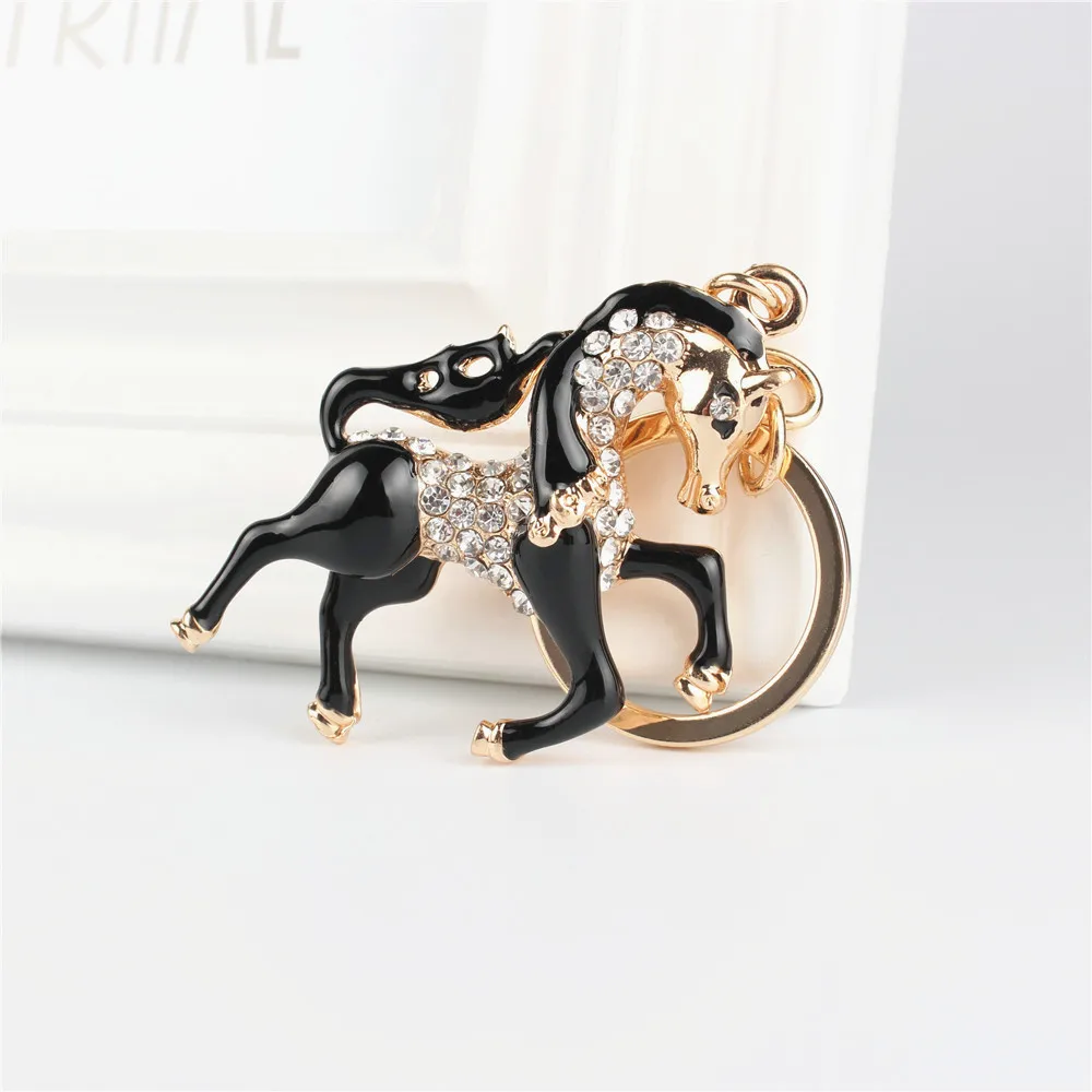 

Black Running Horse Pendant Charm Rhinestone Crystal Purse Bag Keyring Key Chain Accessories Wedding Party Lover Friend Gift
