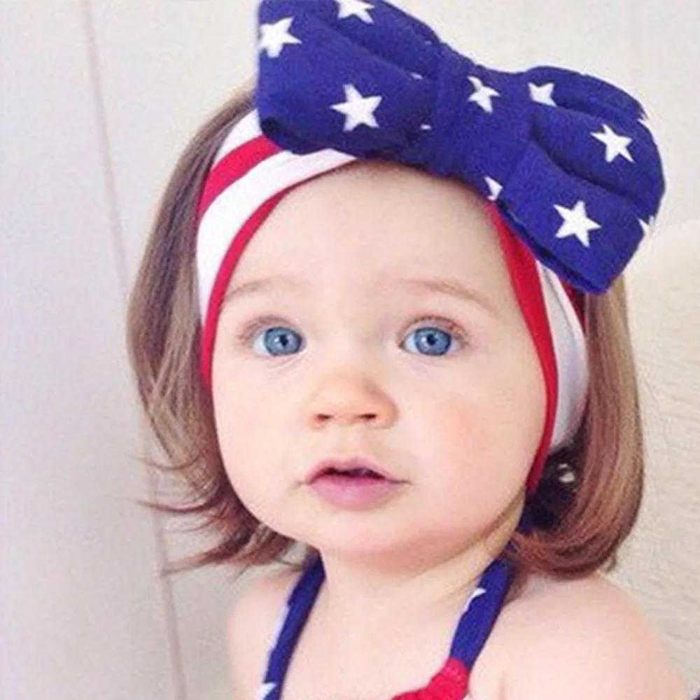 New 1pcs Baby Headwrap 2018 Independence Day Hair Accessories Kids Patriotic Rabbit EAR American Flag Hair Band