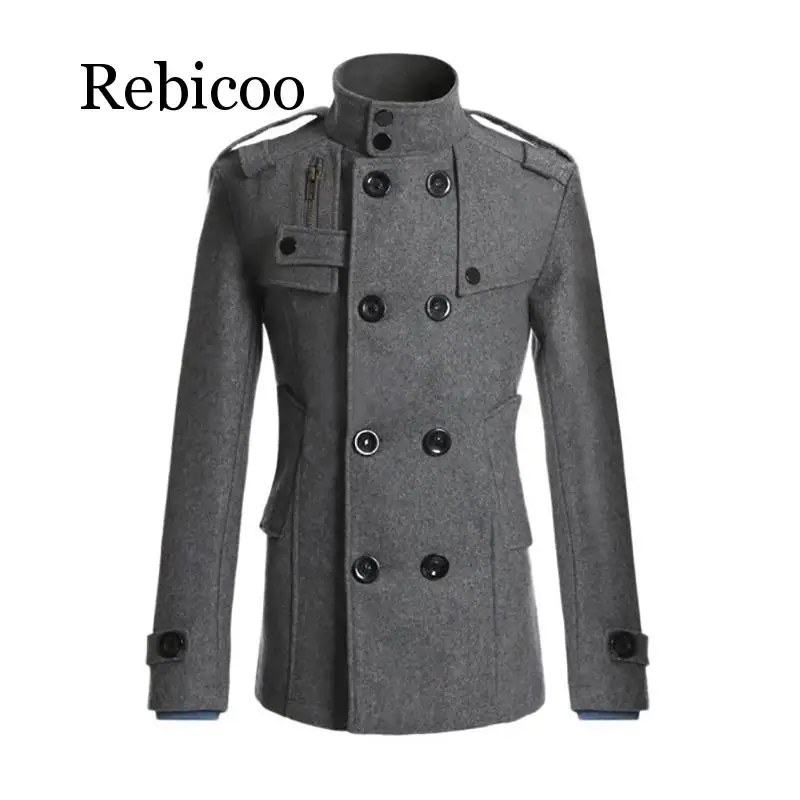 

Brand Clothing Autumn Winter Wool Coat Men Fashion Stand Collar Wool Blend Double Breasted Coat Jacket Men New Overcoats