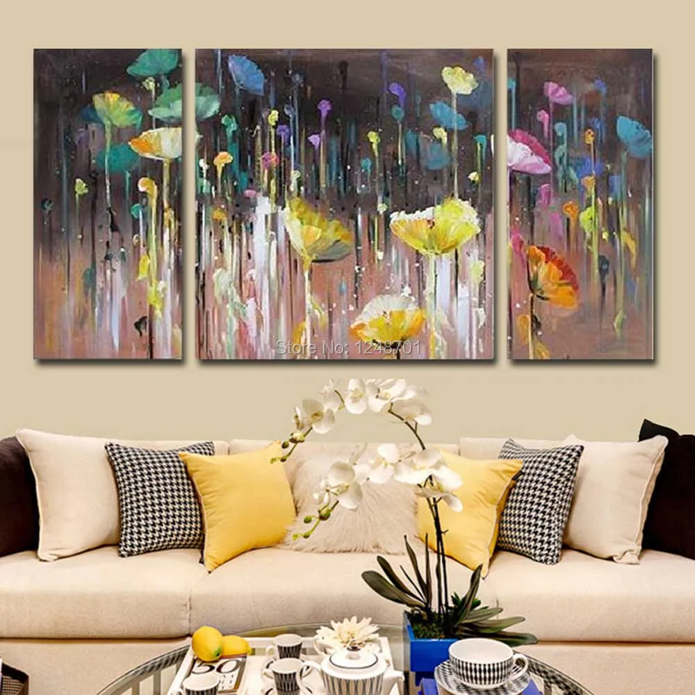 

Hand Painted Modern Abstract Three Pieces Flower Canvas Oil Painting Abstract Flower Wall Picture Living Room Home Wall Decoar