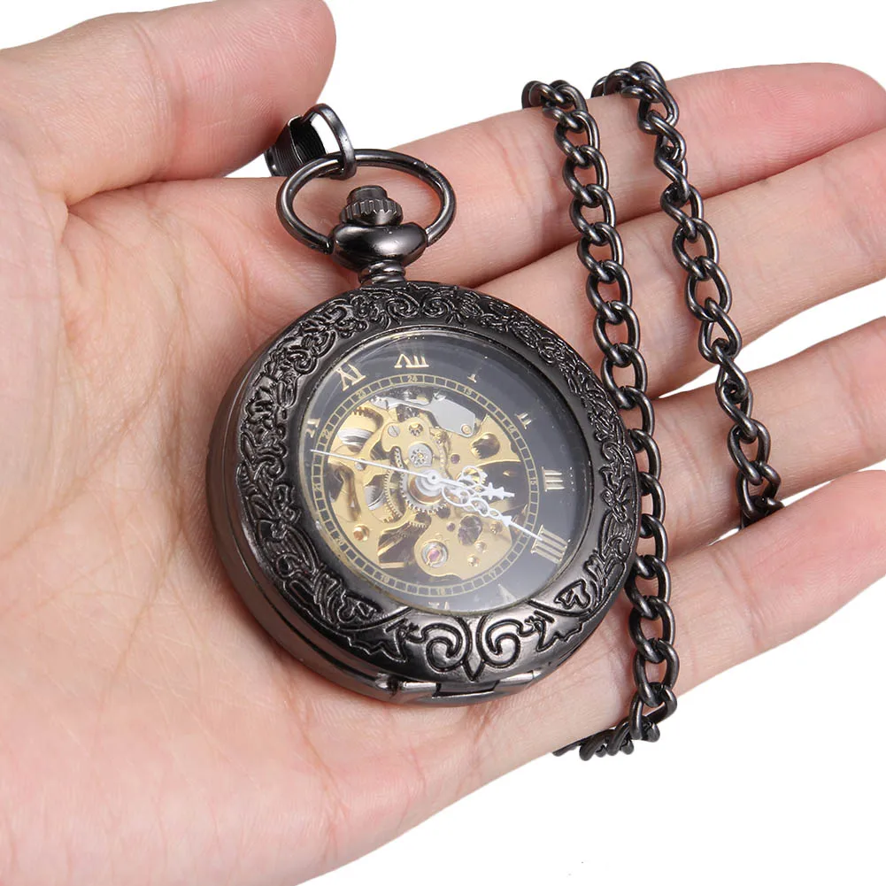 Men Women Quartz Pocket Watch Retro Glass Rome Number Dial with Chain LL@17