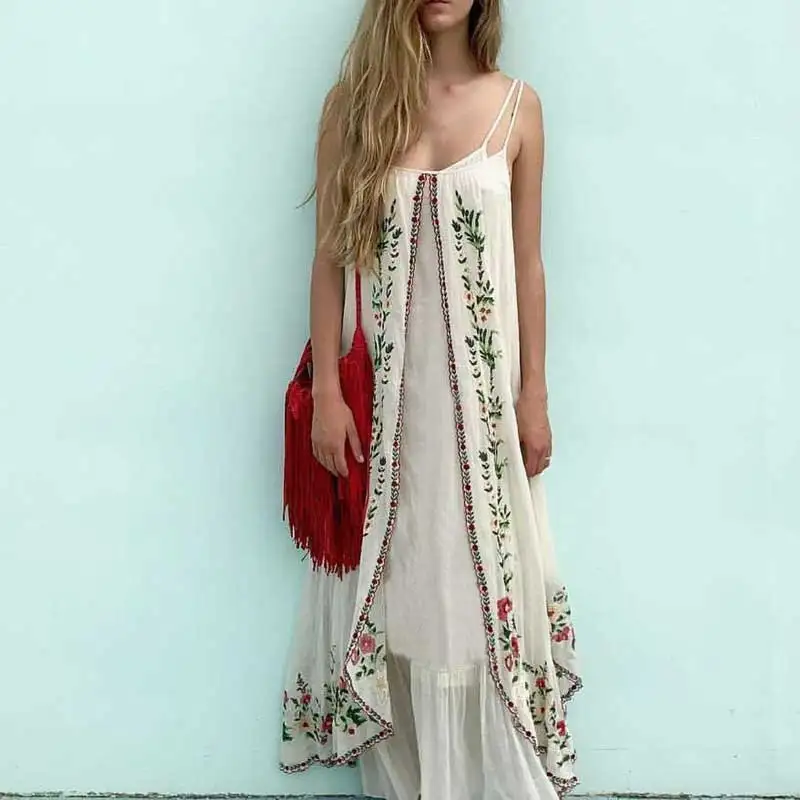 Платье-макси с цветочной вышивкой богемный Вдохновленный Регулируемый ремень