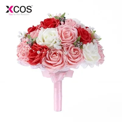 XCOS wedding bouquet Handmade Flowers Decorative Artificial Rose Pearls Bride Bridal Accents Wedding Bouquets | Свадьбы и торжества