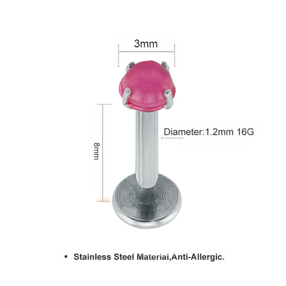 Гвоздик для губ из хирургической стали 16 г красочный камень Модные Серьги пусеты