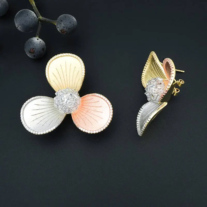 ModemAngel Elegant 3 Tone Gold Flower Earring Necklace Jewelry Set for Women Engagement Wedding Party Gift Fashion | Украшения и