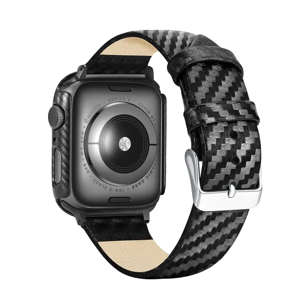С защитным чехлом ремешок из искусственной кожи углеродного волокна для Apple Watch 42