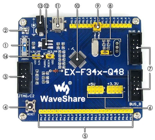 Waveshare EX F34x Q48 C8051F макетная плата для микроконтроллеров серии C8051F34x|expander tool|expander